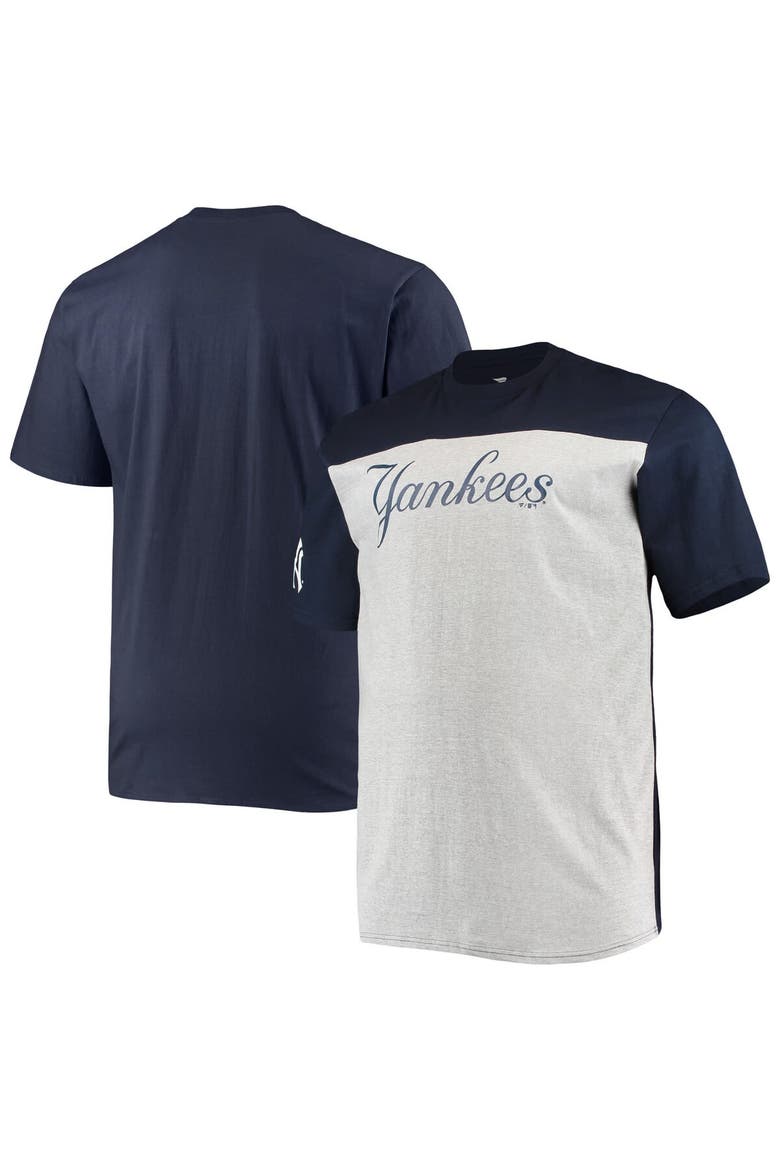 Men's Fanatics Branded Navy/Heathered Gray New York Yankees Big & Tall Colorblock T-Shirt, Main, color, Navy