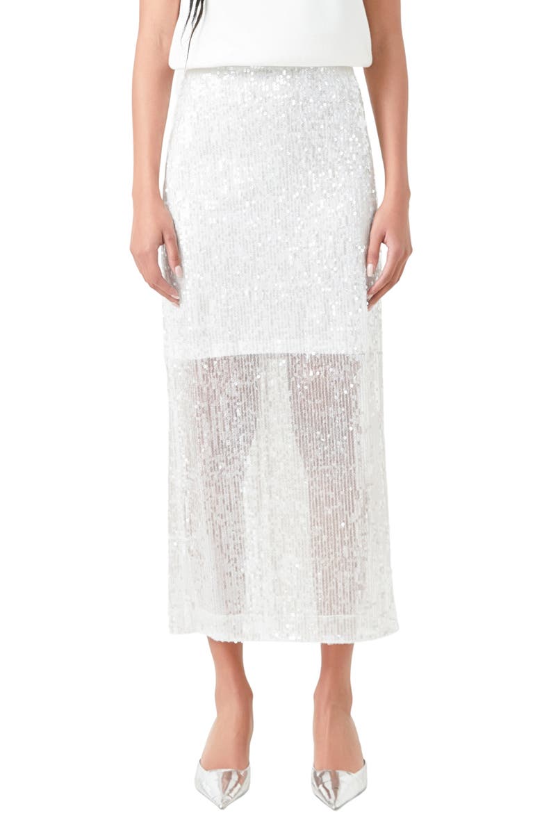 Grey Lab Sequin Maxi Skirt, Main, color, White