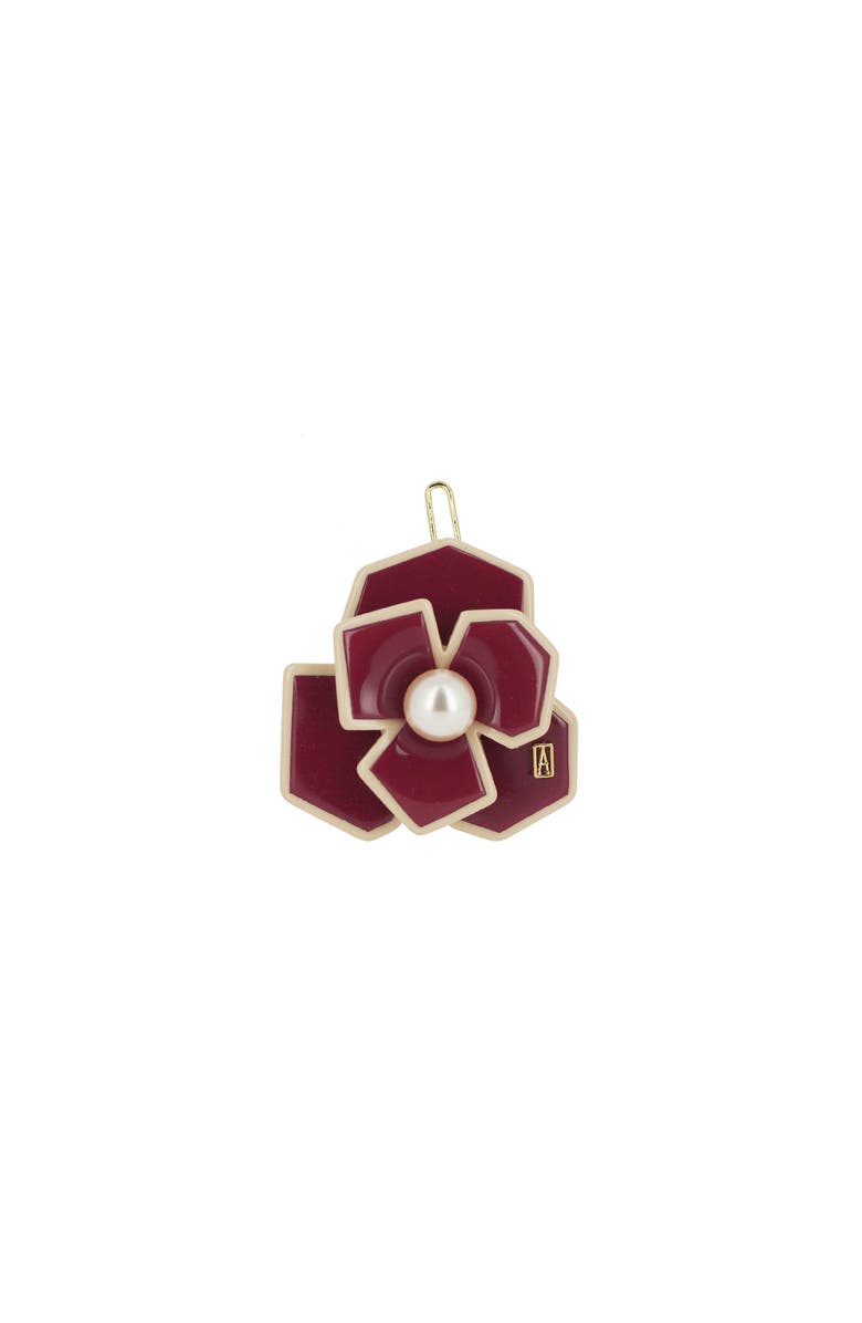 Alexandre de Paris Art deco camelia flower hair acetate side barette, Main, color, Burgundy