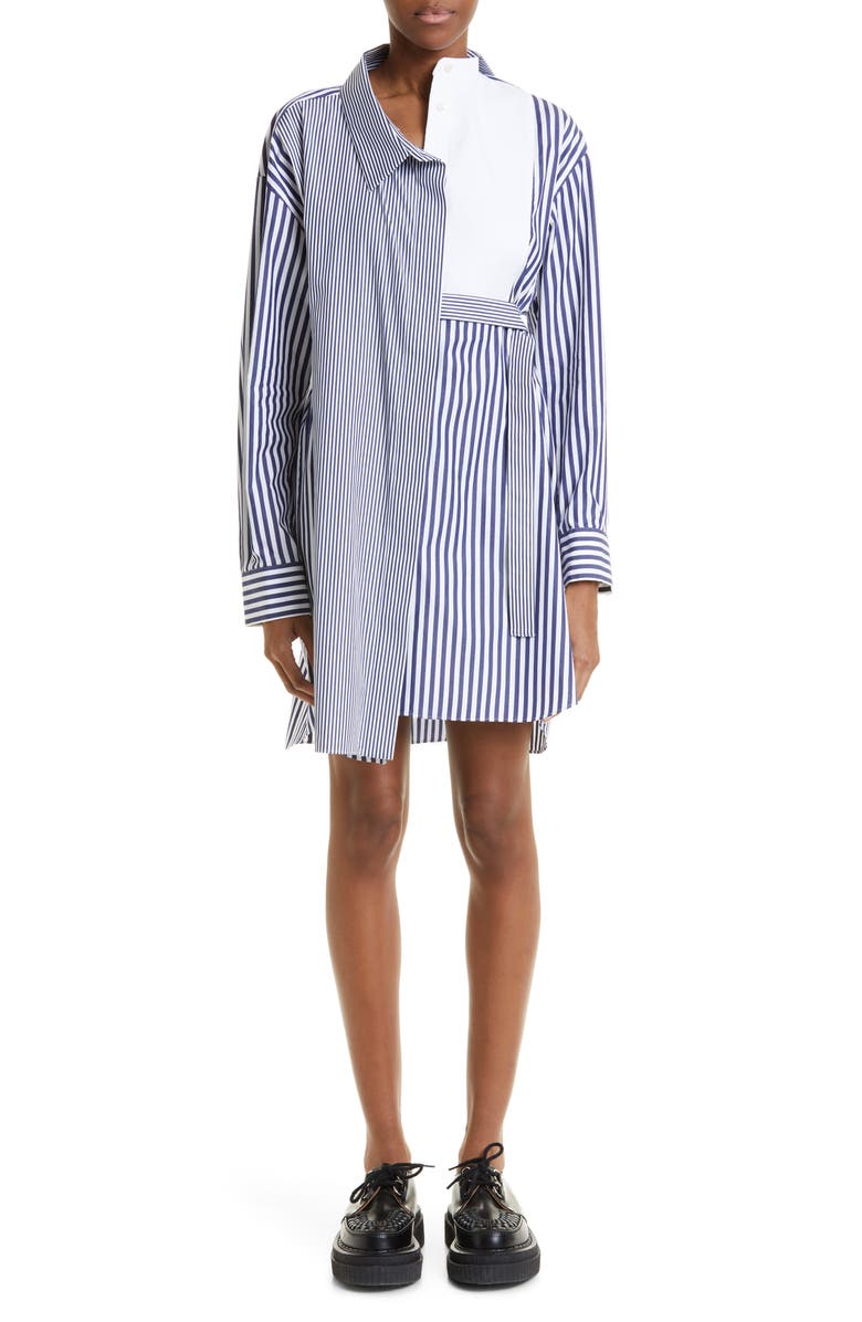 Sacai Asymmetric Stripe Cotton Poplin Shirtdress, Alternate, color, 