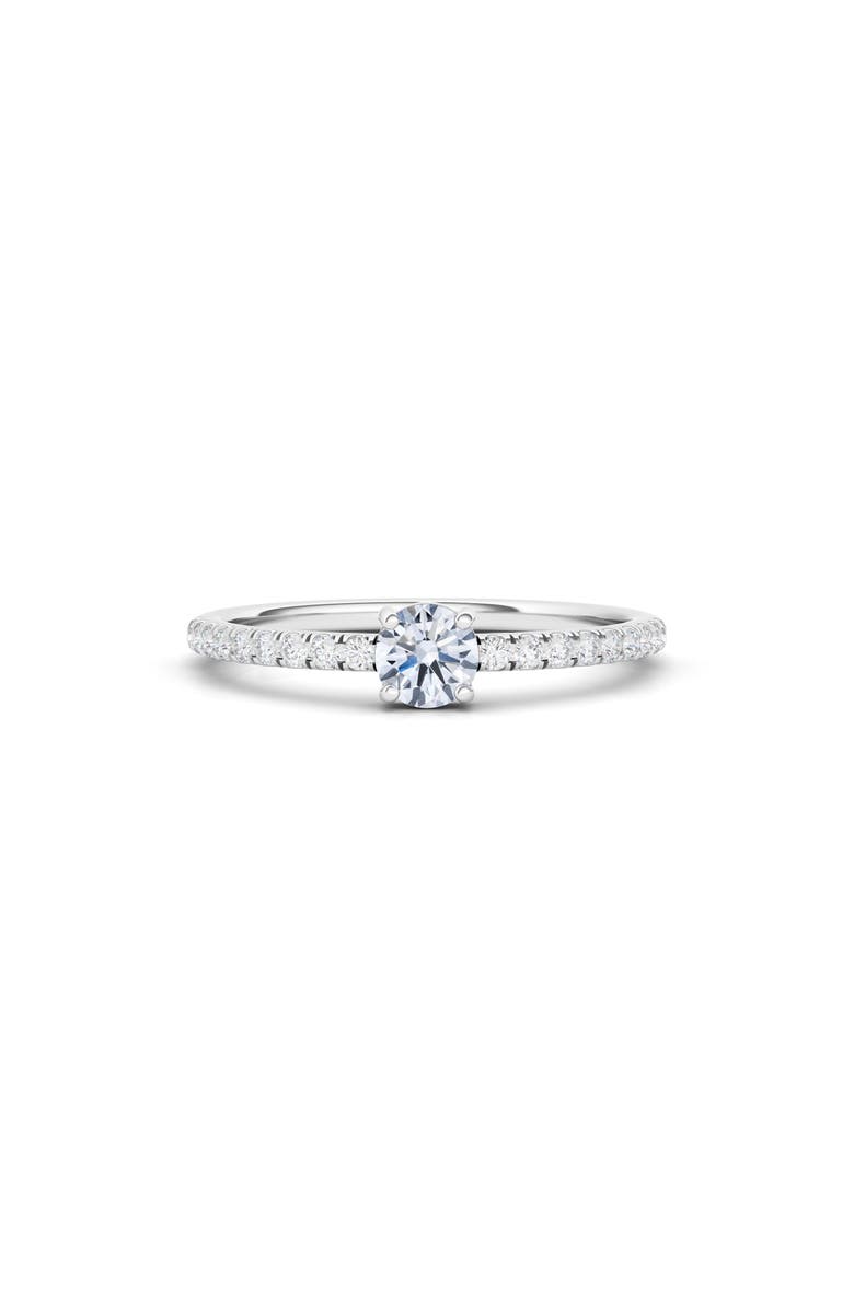 HauteCarat Lab Created Round Diamond & Pavé 14K Gold Ring, Main, color, 