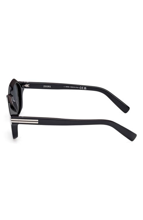 Zegna 49mm Geometric Polarized Sunglasses In Black