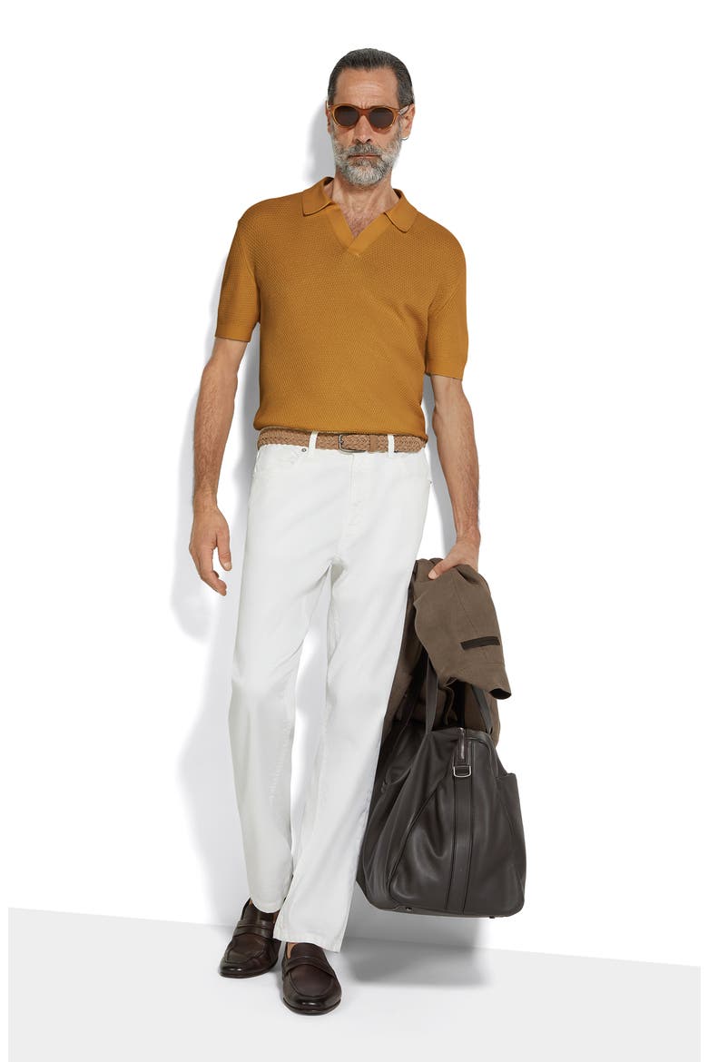 Premium Waffle Knit Cotton Polo Sweater, Alternate, color, DARK YELLOW SOLID