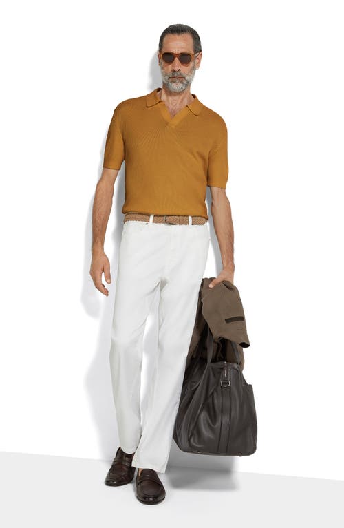 Shop Zegna Premium Waffle Knit Cotton Polo Sweater In Dark Yellow Solid
