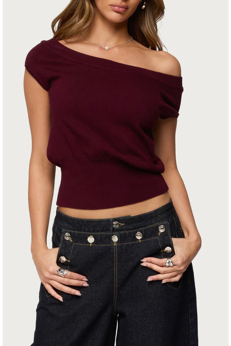 Michaela One-Shoulder Knit Top, Main, color, WINE