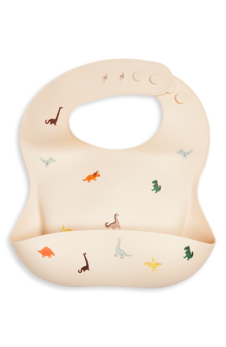 Mushie Dinosaurs Silicone Bib, Main, color, Sand
