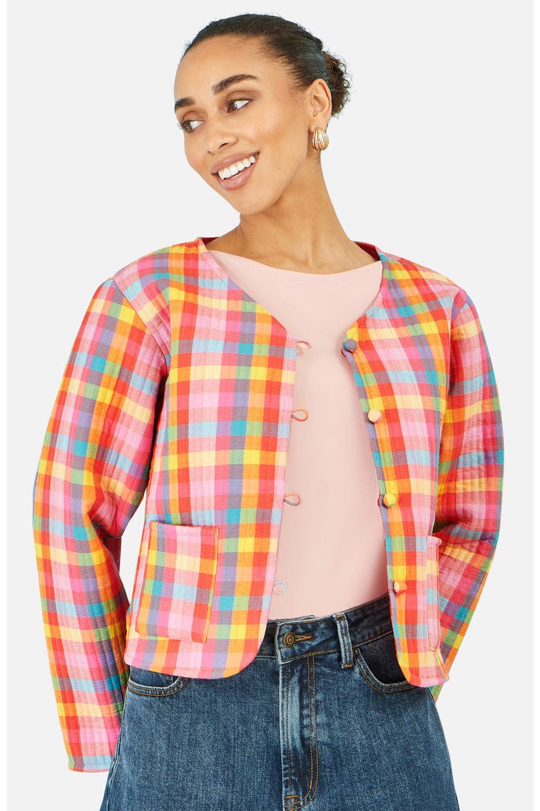 Checked Reversible Cotton Quilted Jacket, Alternate, color, Multi