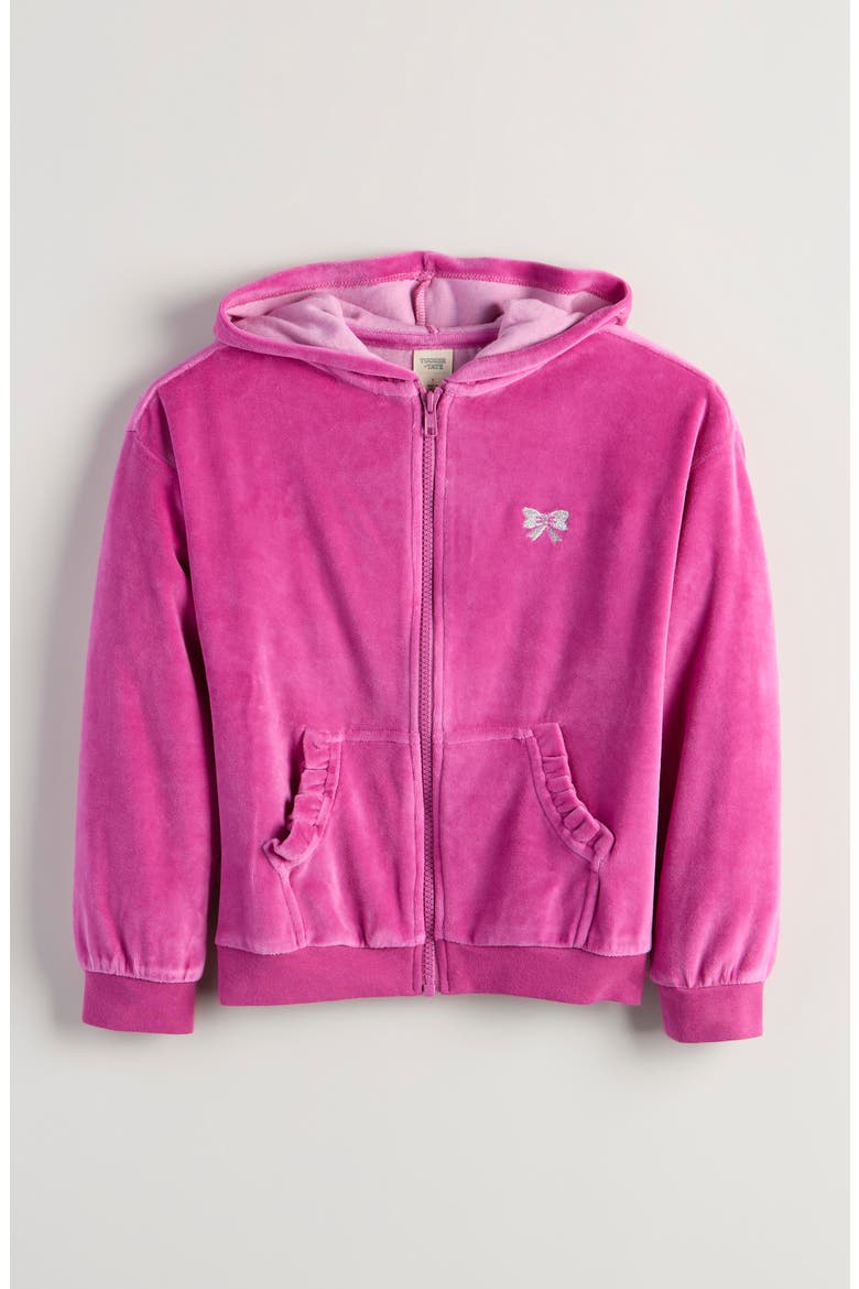 Kids' Bow Embroidered Velour Full Zip Hoodie, Main, color, PURPLE ORCHID BOW EMBROIDERY