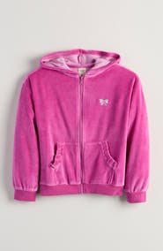 Tucker + Tate Kids' Bow Embroidered Velour Full Zip Hoodie