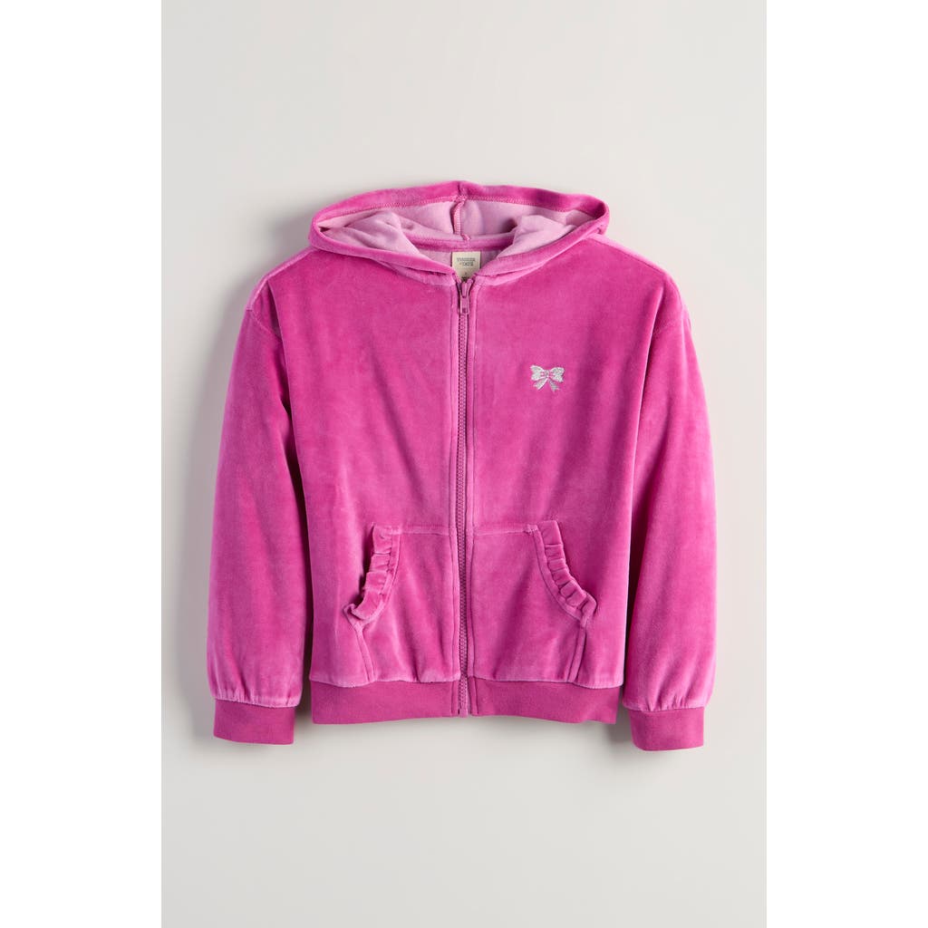 Tucker + Tate Kids' Bow Embroidered Velour Full Zip Hoodie In Pink
