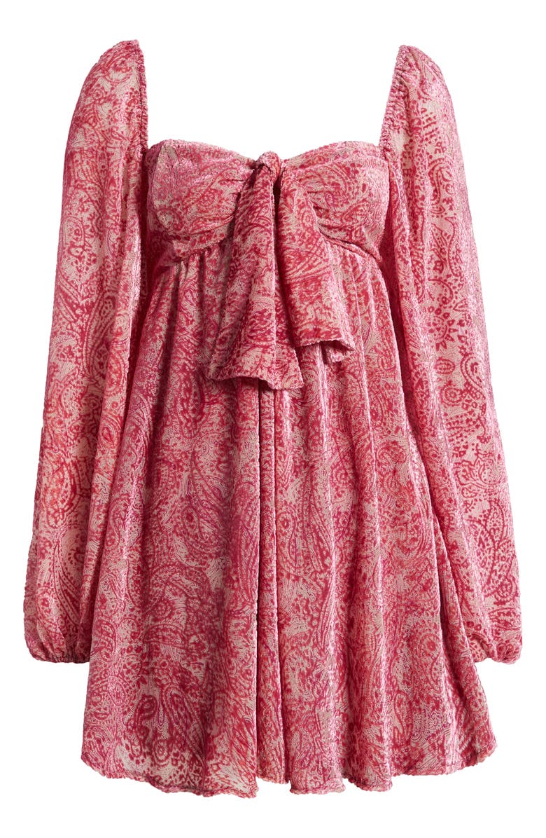 For Love & Lemons Francesca Paisley Balloon Sleeve Bow Babydoll Dress, Alternate, color, 