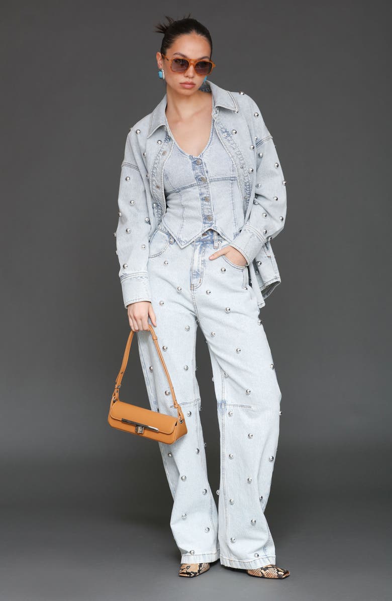 Avec Les Filles Allover Stud Straight Leg Jeans, Alternate, color, Fjord Wash