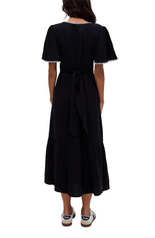 Raffya Delilah V-neck Front Tie Midi Dress In Black