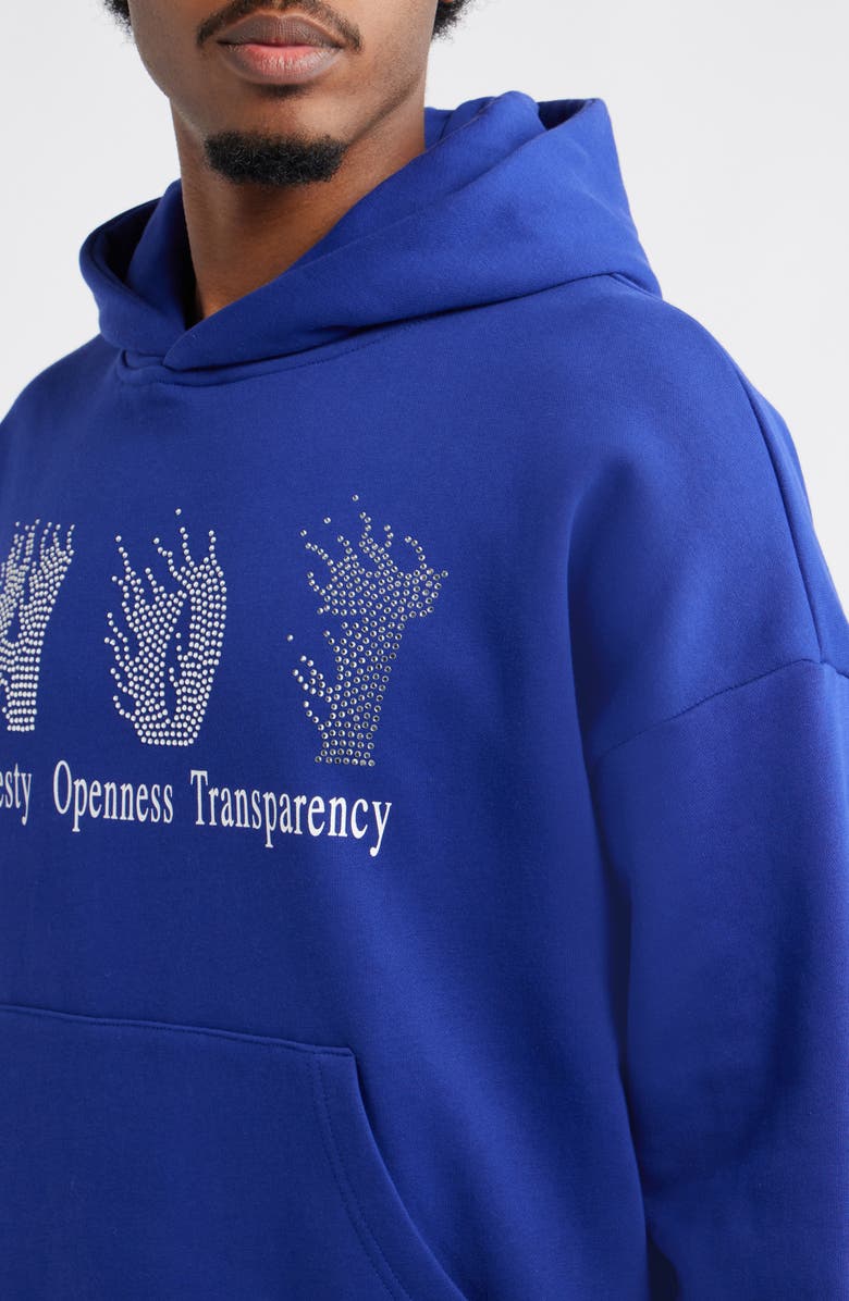 JUNGLES Honesty Rhinestone Cotton Blend Graphic Hoodie, Alternate, color, Blue