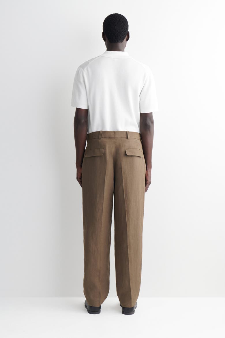 Linen Relaxed-fit Tapered Pants, Alternate, color, DARK KHAKI
