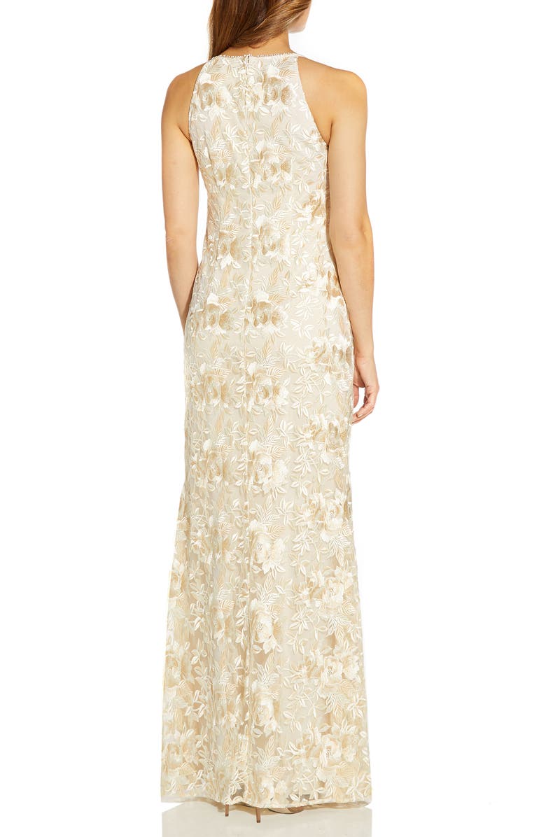 Adrianna Papell Floral Embroidery Halter Neck Gown, Alternate, color, 