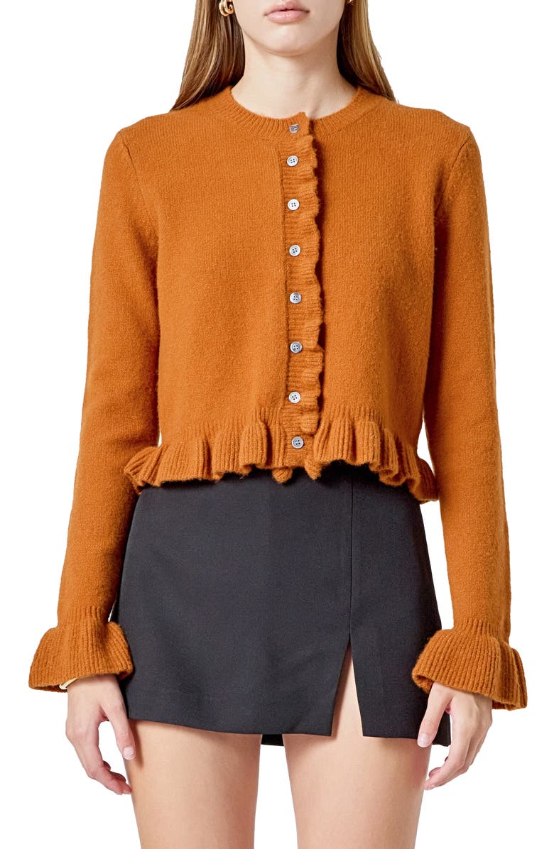Endless Rose Ruffle Crop Cardigan, Main, color, Burnt Orange