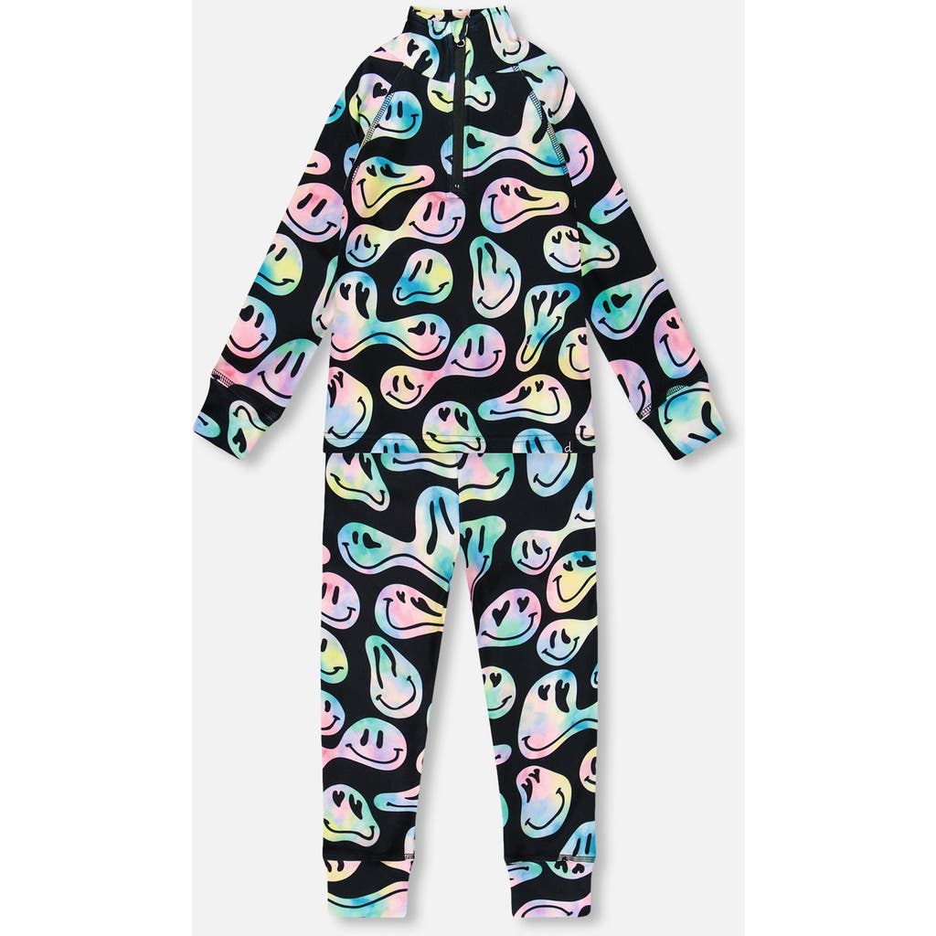 Deux Par Deux Girl Two-piece Thermal Underwear Set In Black