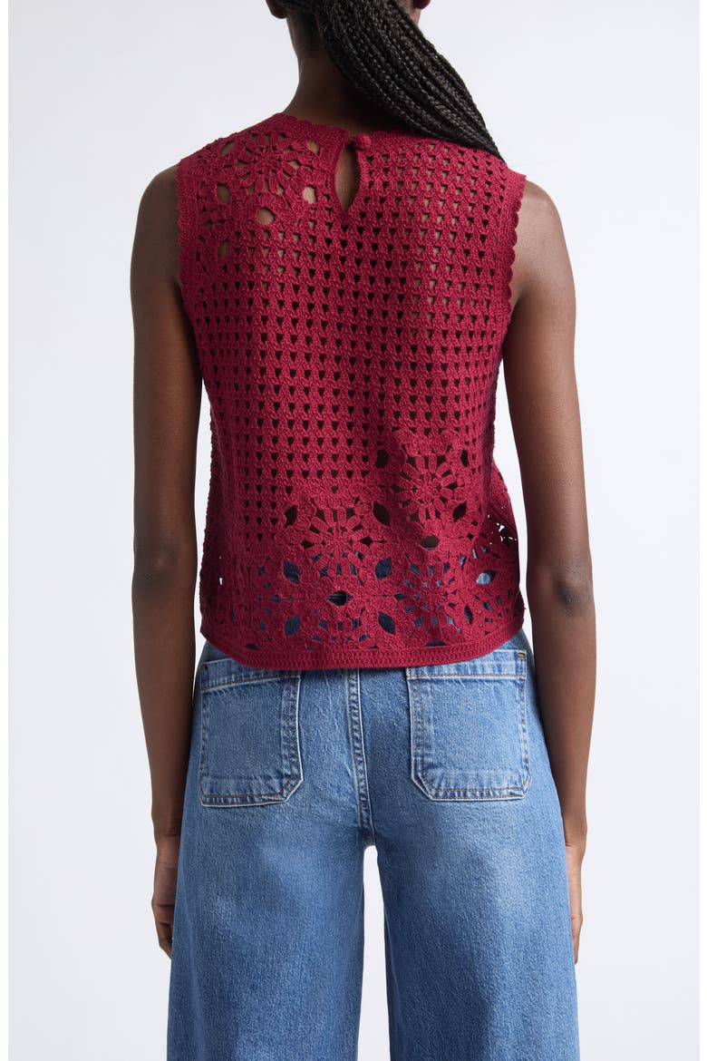 The Postcard Open Stitch Cotton Tank, Alternate, color, GARNET