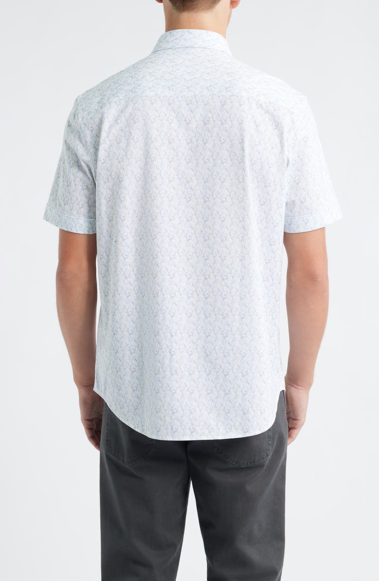 Bugatchi Miles OoohCotton<sup>®</sup> Print Short Sleeve Button-Up Shirt, Alternate, color, Air Blue