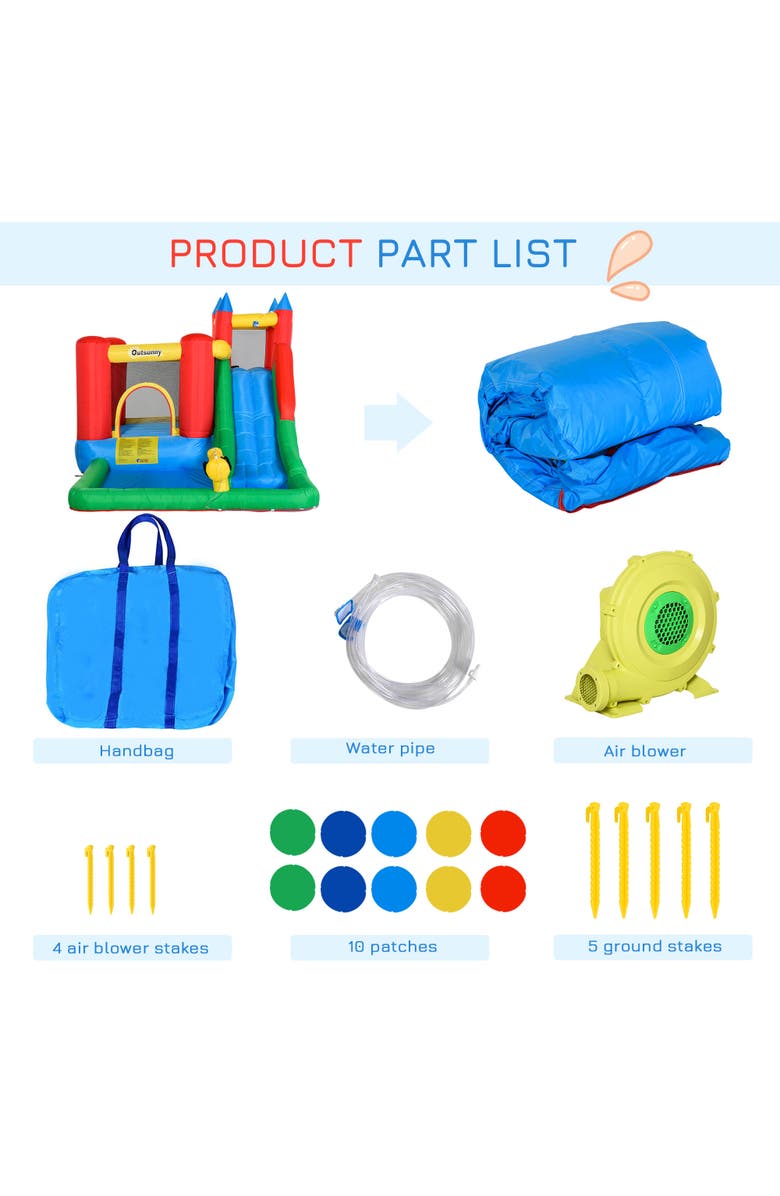 Outsunny 6-in-1 Kids Bounce House Inflatable Water Slide Outdoor, Alternate, color, Multi Color