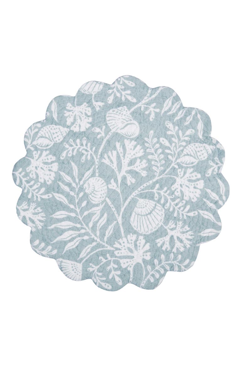 Seafoam Reef Scalloped Round Placemats Set of 6 Nautical Design Coral, 17", Alternate, color, White