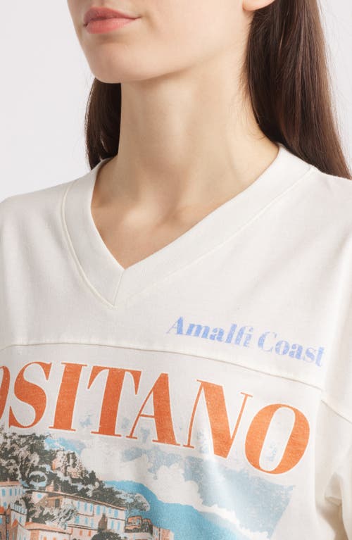 Vinyl Icons Positano V-neck Graphic T-shirt In Marshmallow