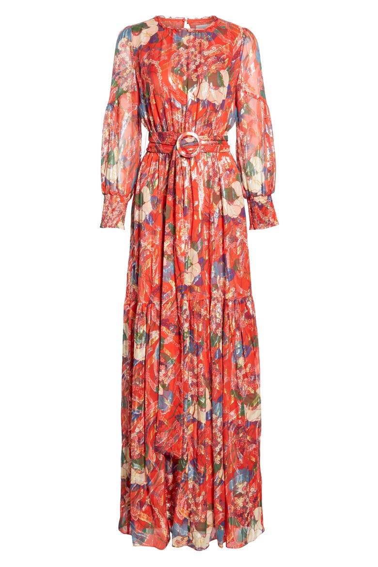 Jasper Belted Floral Maxi Dress, Alternate, color, RED