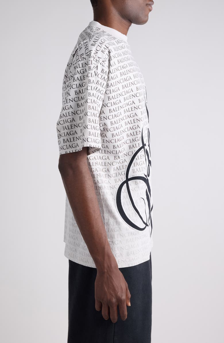 Balenciaga Medium Fit Big B Cursive Logo Graphic T-Shirt, Alternate, color, Dirty White/ Black