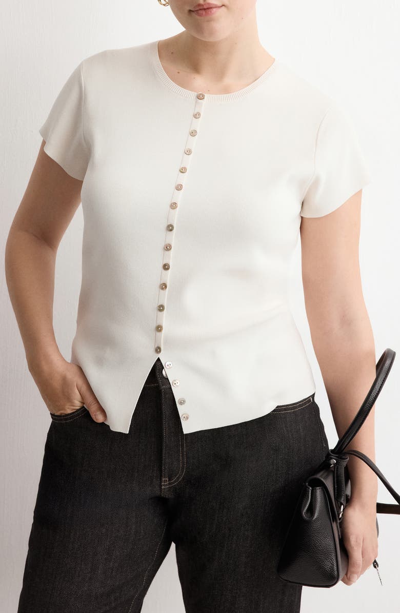 MANGO Open Stitch Short Sleeve Cardigan, Main, color, 