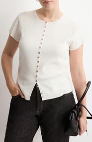 MANGO Open Stitch Short Sleeve Cardigan