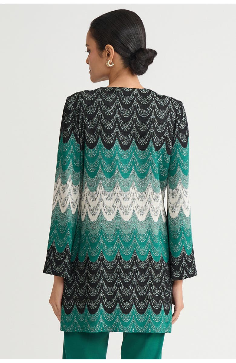 Ming Wang Heritage Scalloped Jacquard Soft Knit Jacket, Alternate, color, Everest/Twig/Black/Ivory