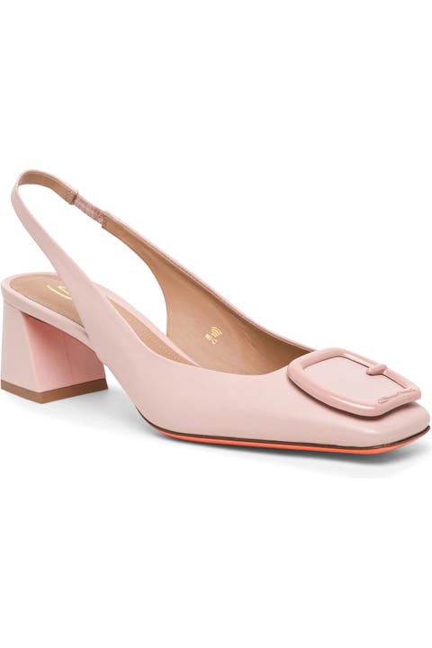 Leather mid-heel slingback