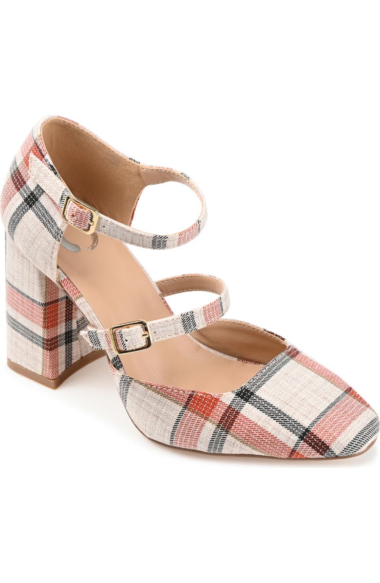 Journee Collection Isadorah Pump - Wide Width, Main, color, Plaid/ Tan
