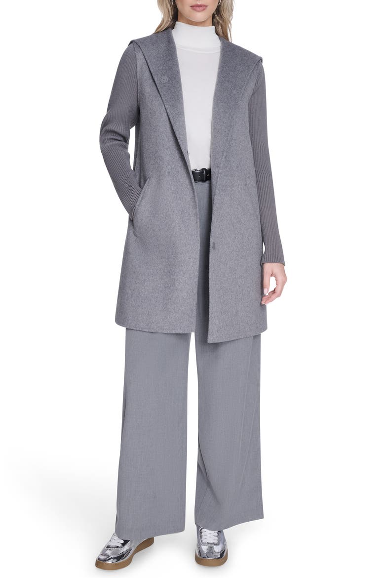 Double Face Wool Blend Hooded Coat, Alternate, color, GREY