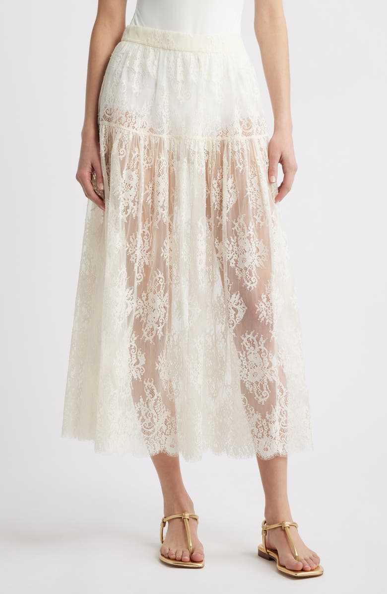 DÔEN Sebastiane Tiered Lace Skirt, Main, color, Sea Salt
