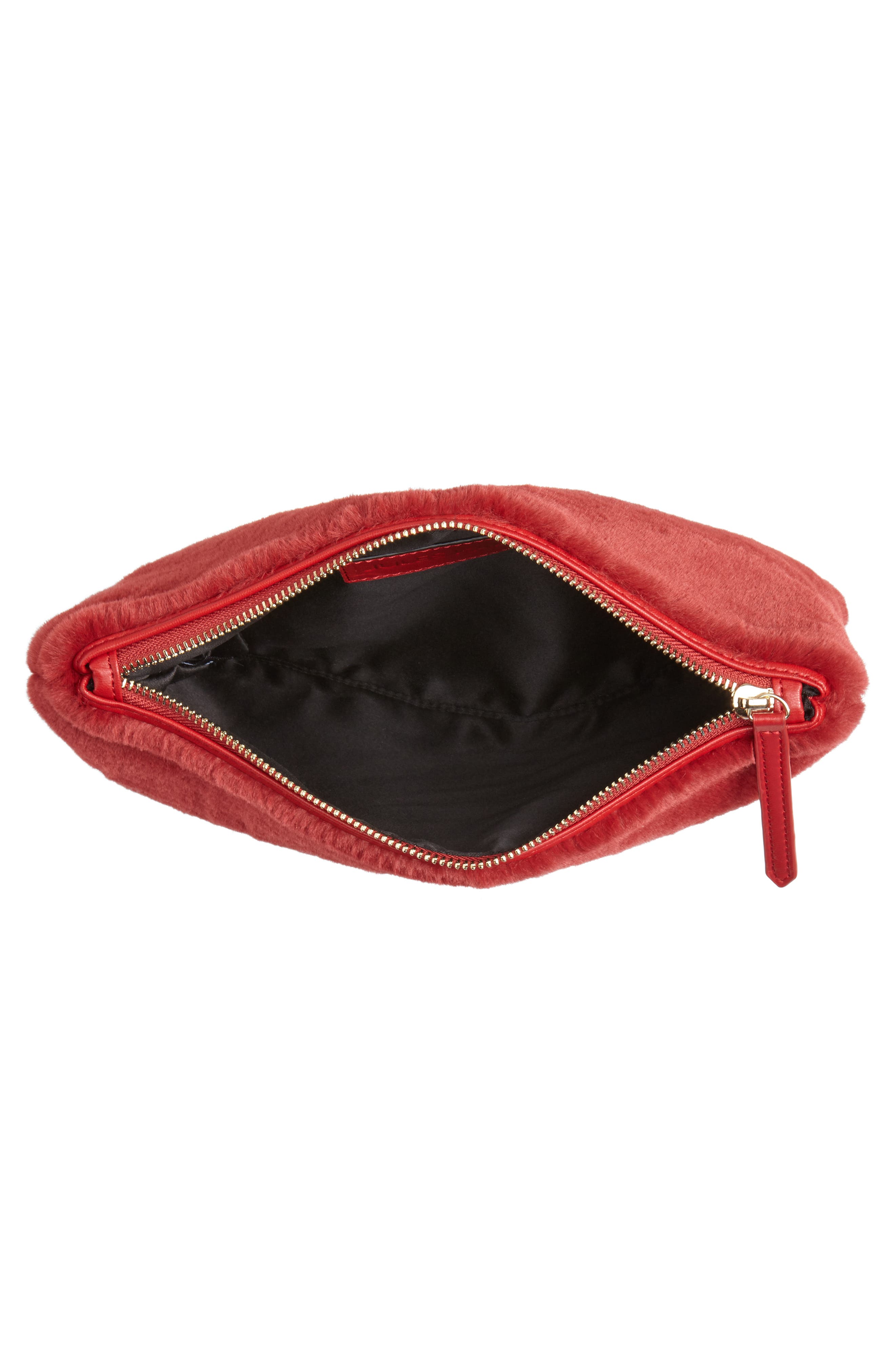 Jen Faux Fur Pouch, Alternate, color, RED HIBISCUS