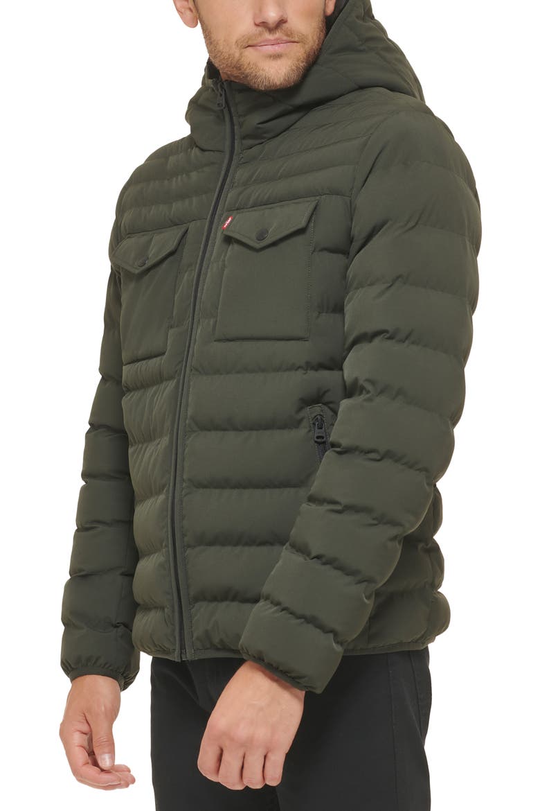 Stretch Hooded Puffer Jacket, Alternate, color, OLIVE