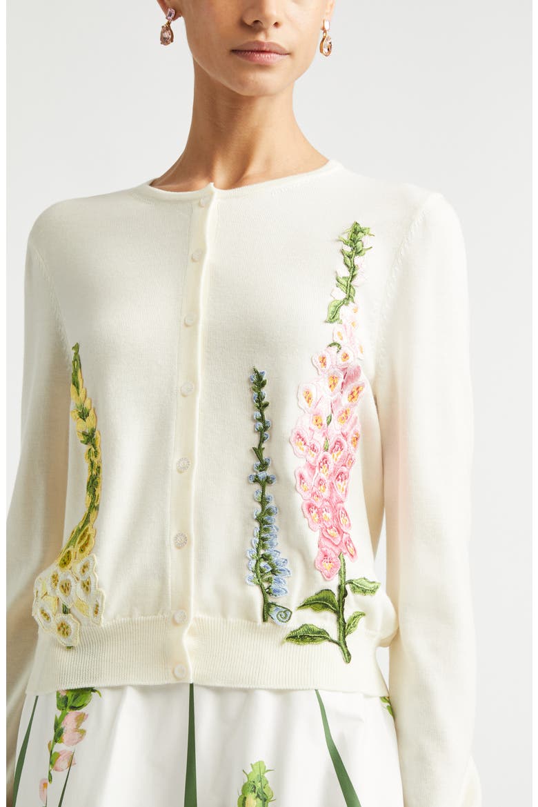 Foxglove Embroidered Virgin Wool Cardigan, Alternate, color, IVORY