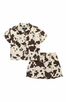 Kids' Cow Print Shirt & Skirt Set