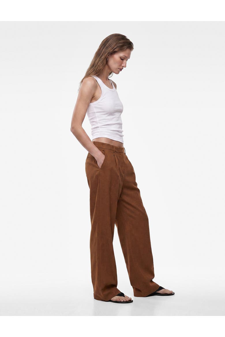 Linen Blend Pleated Tailored Wide Leg Pants, Alternate, color, BROWN