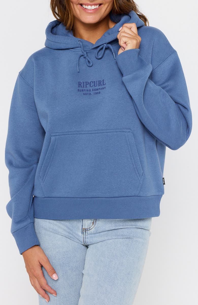 Rip Curl Surf Staple Relaxed Fit Cotton Blend Hoodie, Main, color, Moonlight Blue