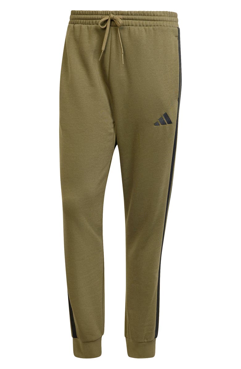 adidas Essential 3-Stripes Fleece Joggers, Alternate, color, Olive Strata/ Black