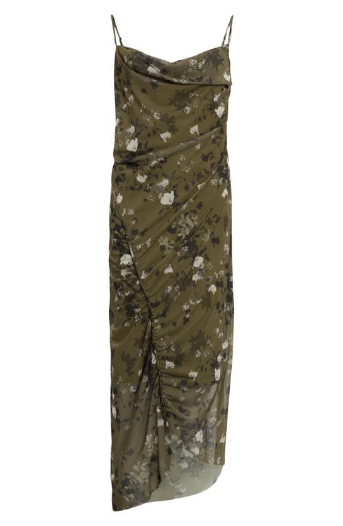 Allsaints Ulla Kora Floral Mesh Slipdress In Khaki Green