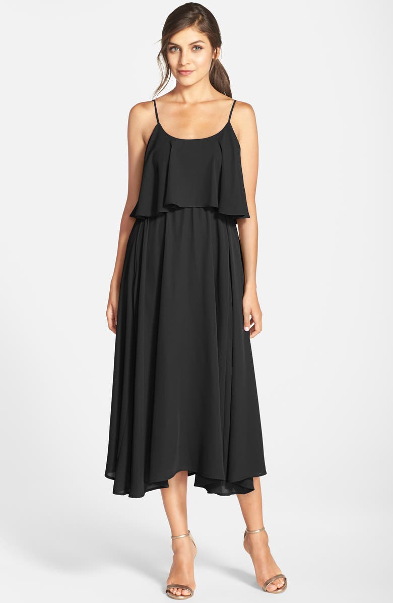 Paper Crown by Lauren Conrad 'Britton' Ruffled Tea Length Crepe Dress, Alternate, color, 