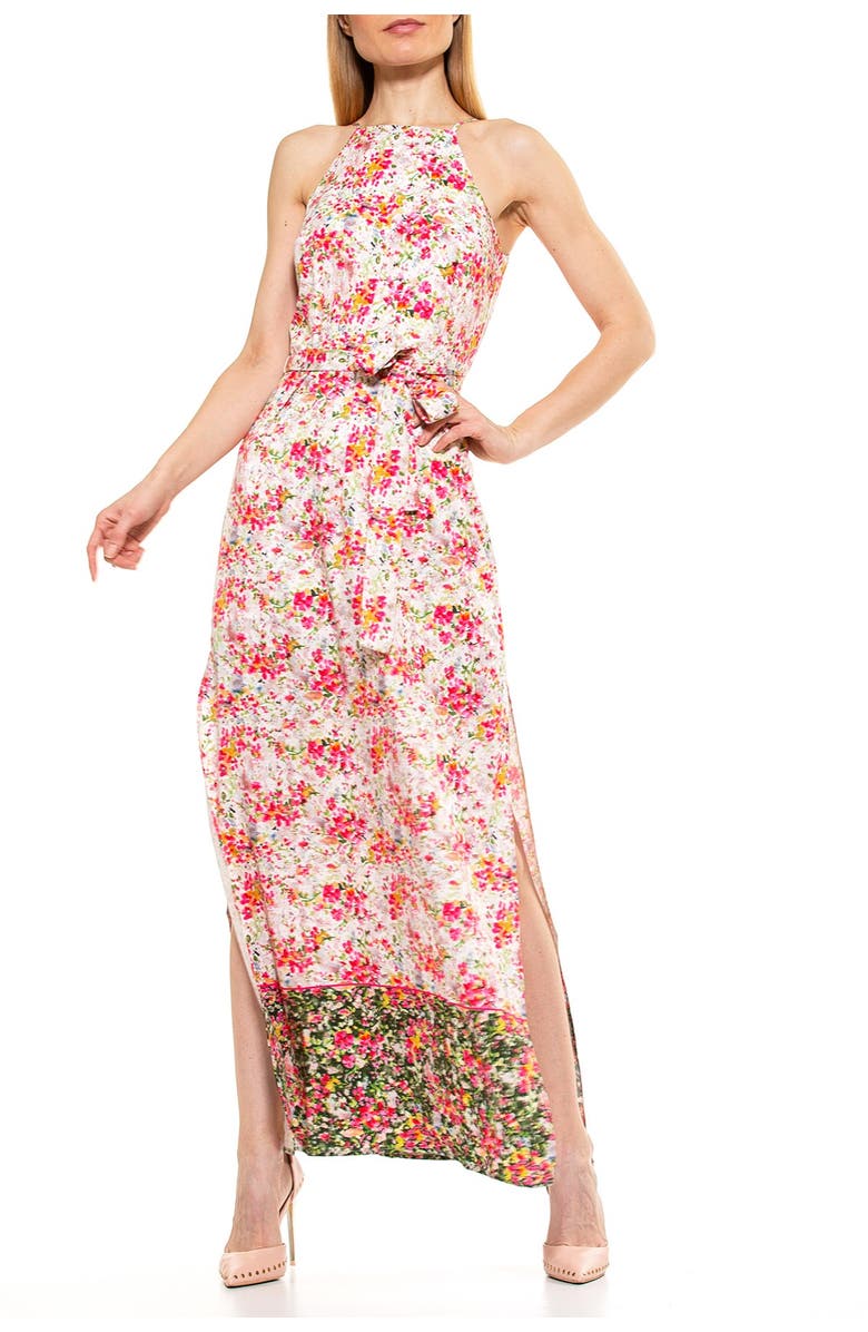 Alexia Admor Monica Floral Print Belted Maxi Dress, Main, color, 
