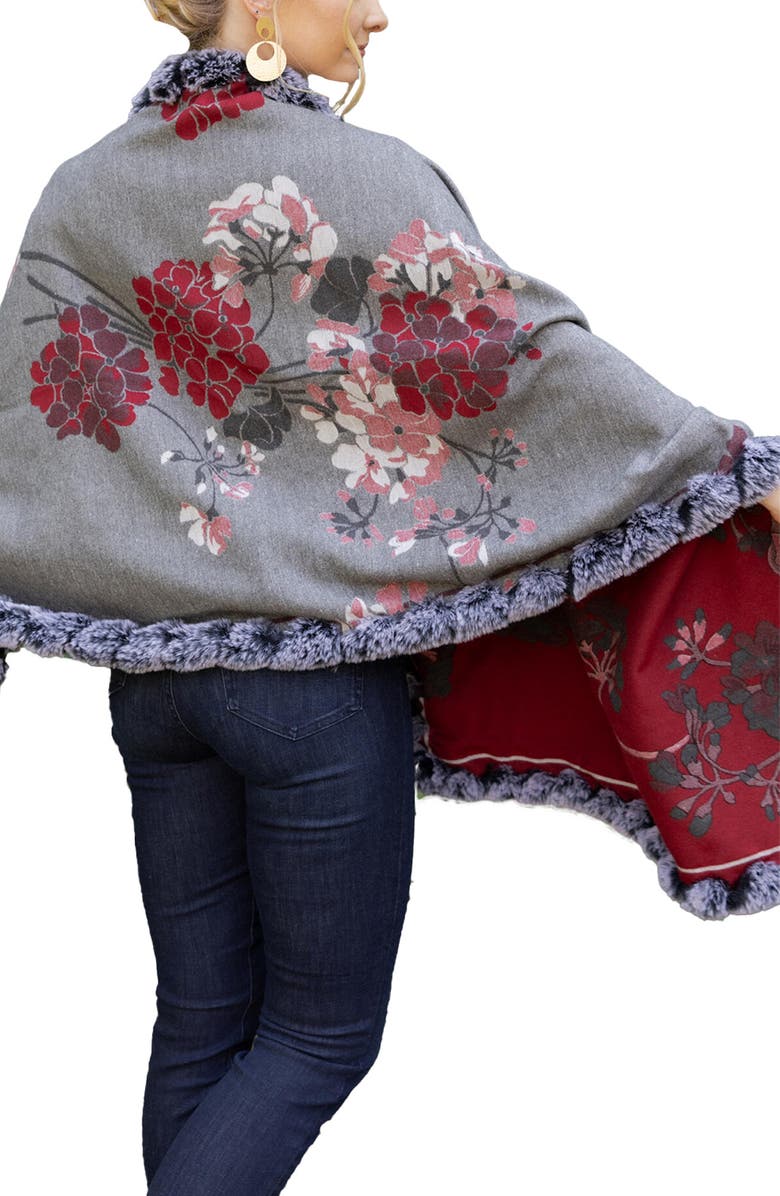 SAACHI Floral Reversible Scarf with Faux Fur Trim, Alternate, color, Maroon