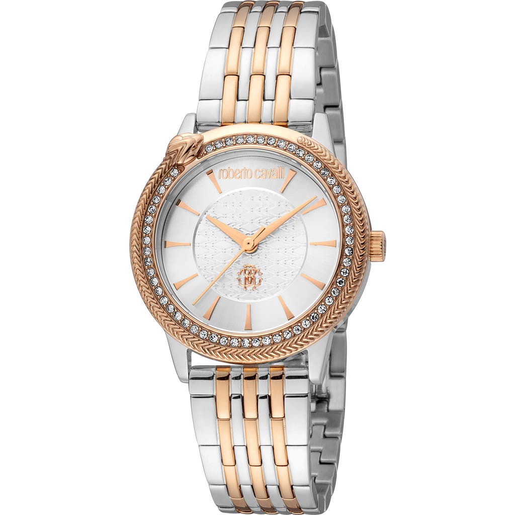 Roberto Cavalli Mother-of-Pearl Dial Bracelet Watch, 32mm in Two Tone Silver & Rose Gold at Nordstrom Rack
