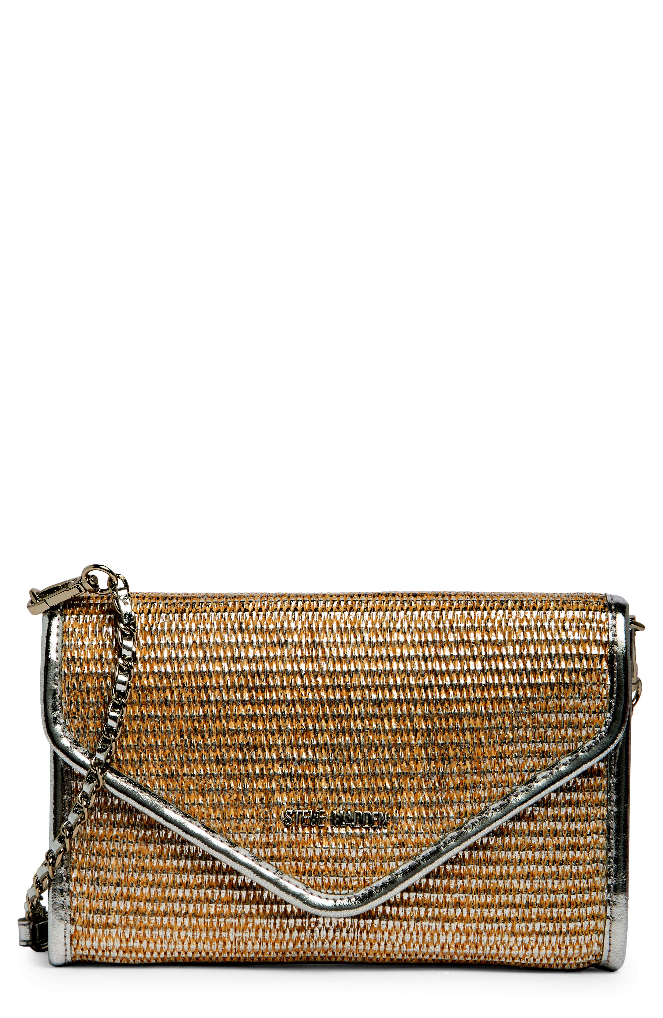 Steve Madden Glow Straw Crossbody Bag, Main, color, Silver/ Silver