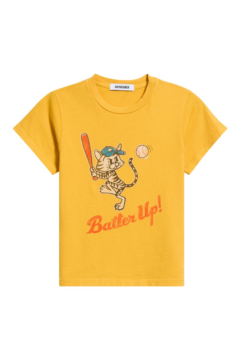 Batter Up Kitty Graphic Vintage Tee, Alternate, color, YELLOW HONEY